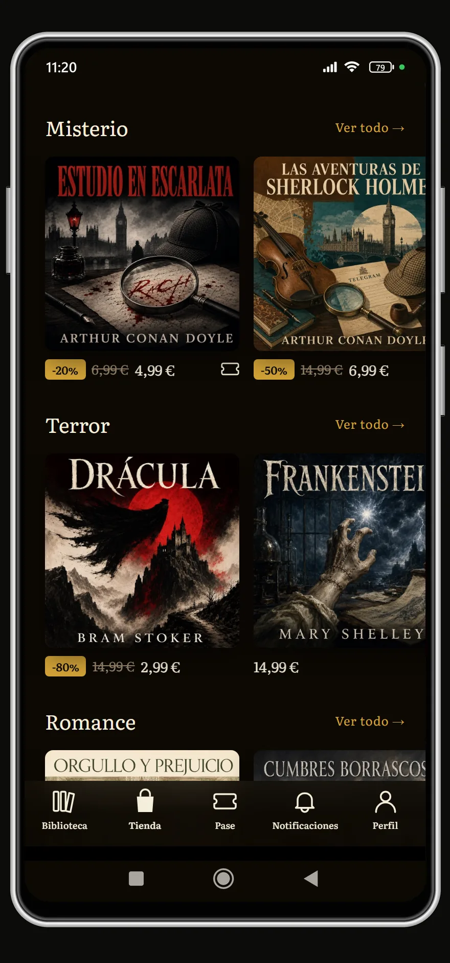 Misterio y terror: Estudio en escarlata, Las aventuras de Sherlock Holmes, Drácula y Frankenstein