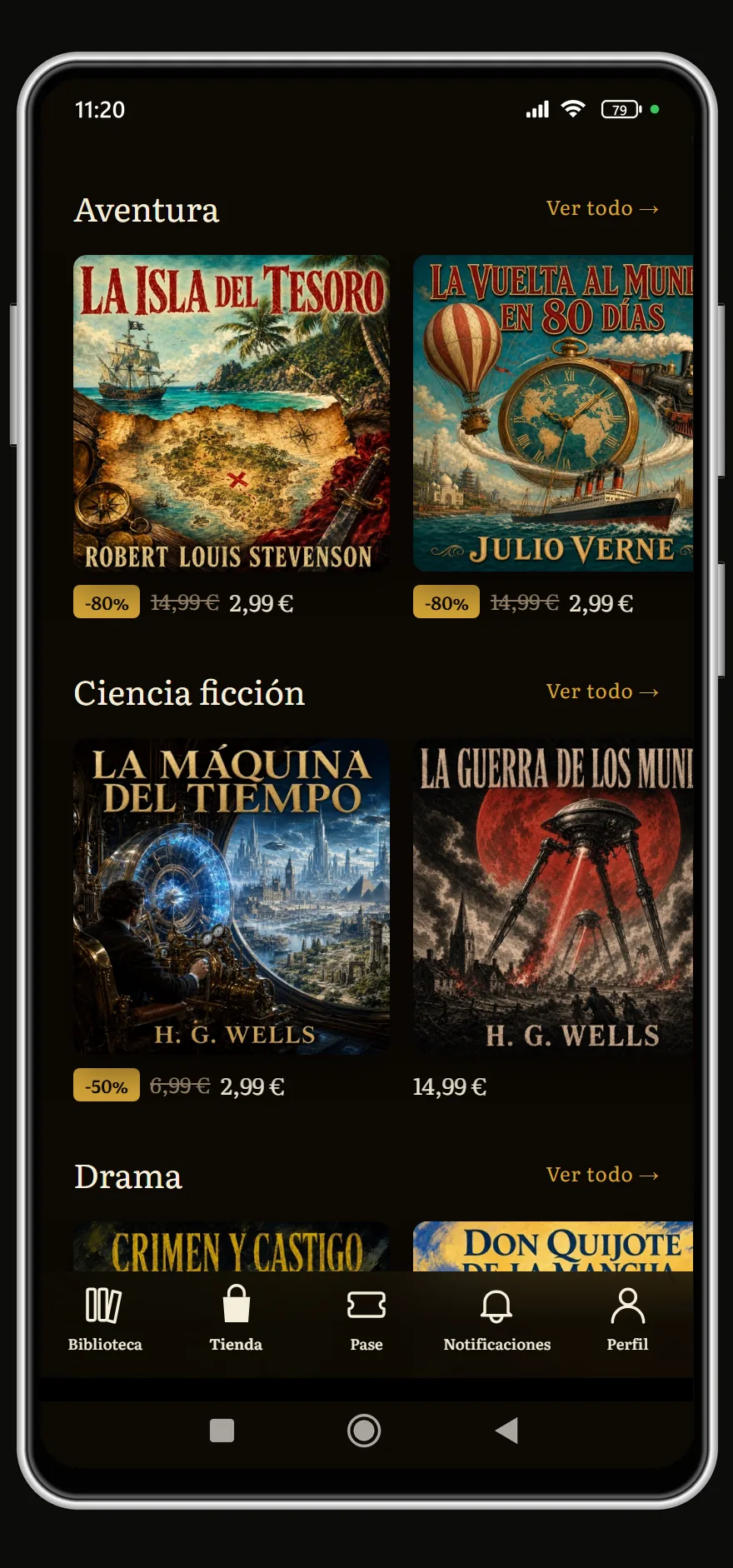Aventura y ciencia ficción: La isla del tesoro, La vuelta al mundo en 80 días, La máquina del tiempo y La guerra de los mundos